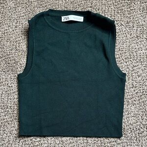 Zara Dark Green Ribbed Crop